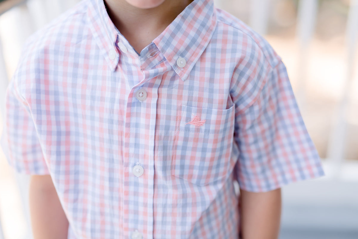 Pink and Blue Plaid Short Sleeve Destin Dress Shirt