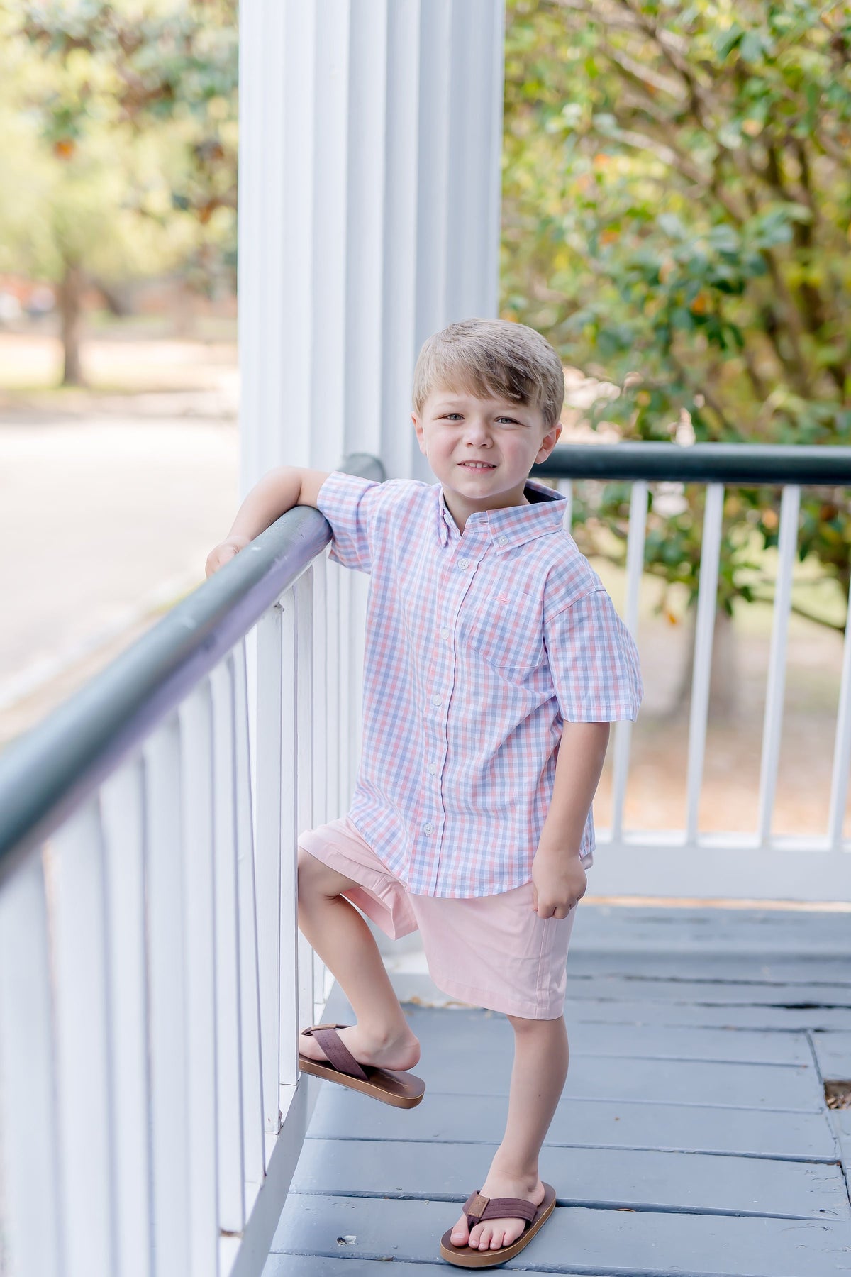 Pink and Blue Plaid Short Sleeve Destin Dress Shirt