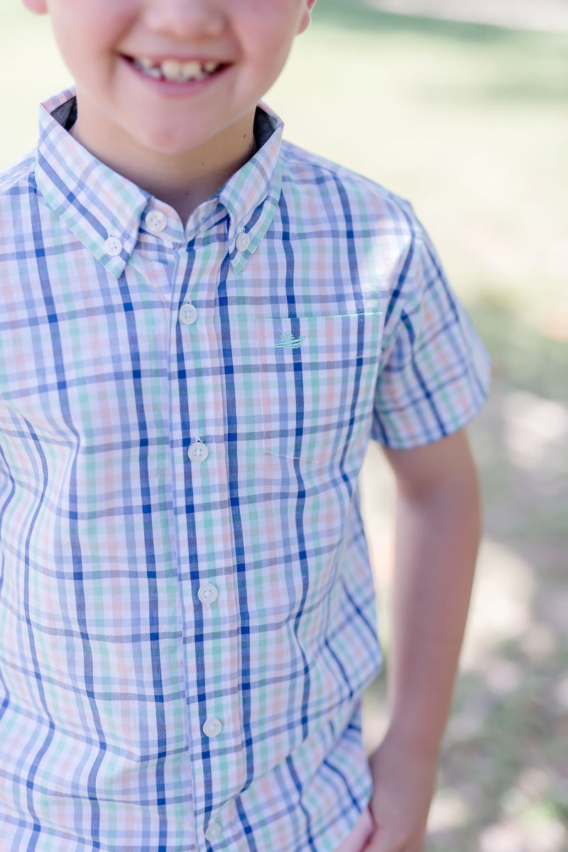 Blue Multi Plaid Short Sleeve Destin Dress Shirt