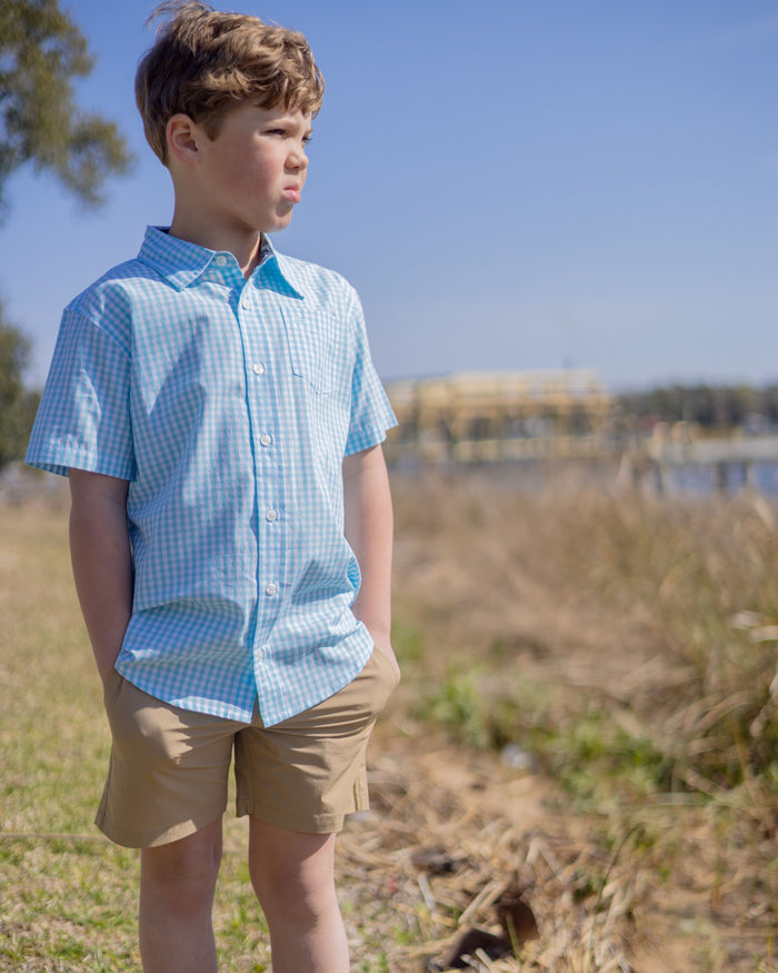 By the Bay Turquoise Waters Short Sleeve Destin Dress Shirt
