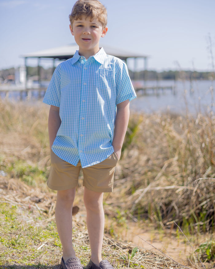 By the Bay Turquoise Waters Short Sleeve Destin Dress Shirt