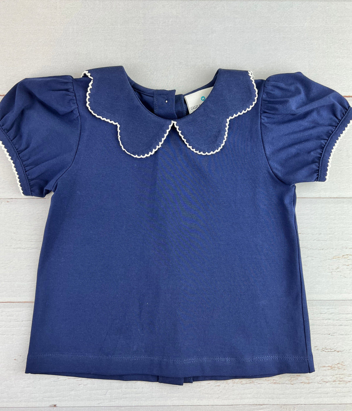 Navy Scallop Collared Top