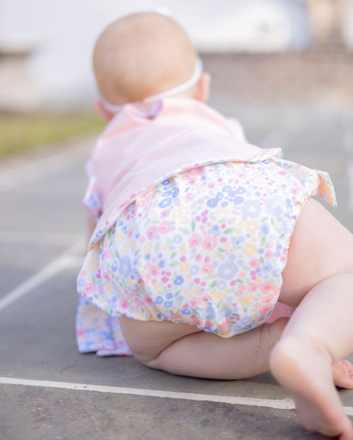 Pink and Blue Floral Bow Side Bloomer Set