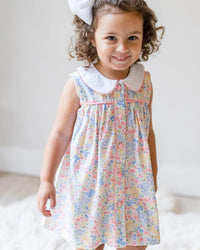 Pink and Blue Floral Button Dress