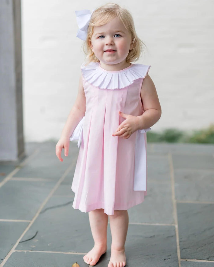Piper Pink Pleated Collar Bow Dress