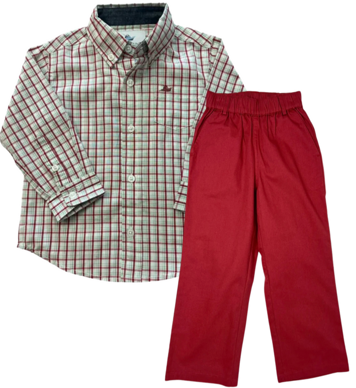 Red and Green Long Sleeve Plaid Destin Dress Shirt