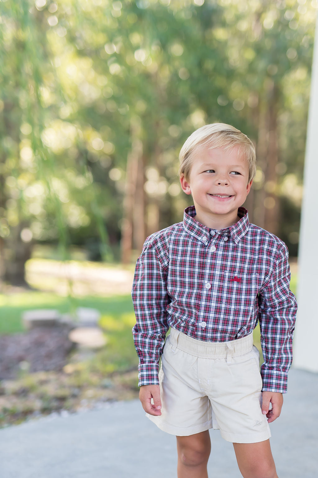 Red and Navy Plaid Destin Dress Shirt