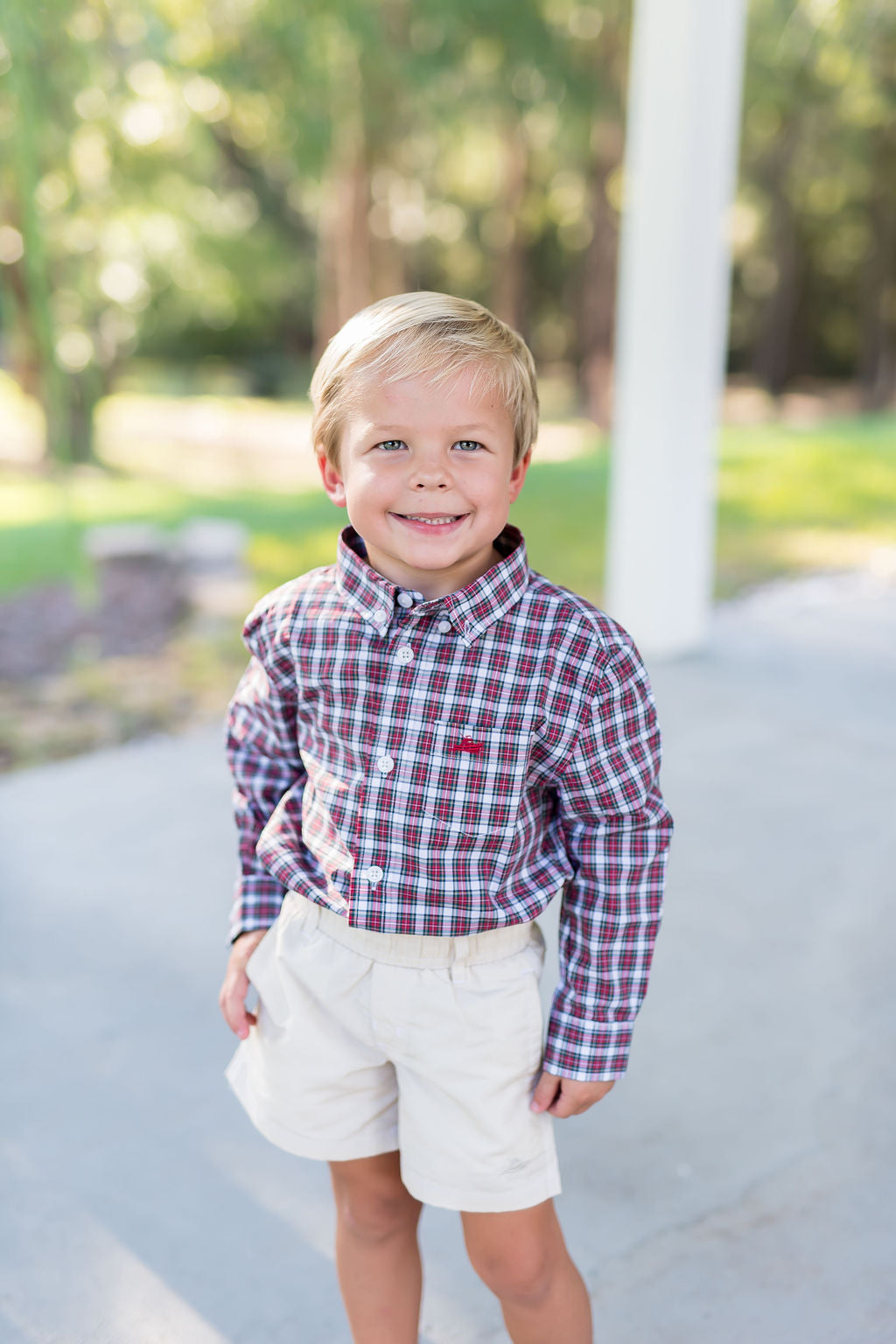 Red and Navy Plaid Destin Dress Shirt