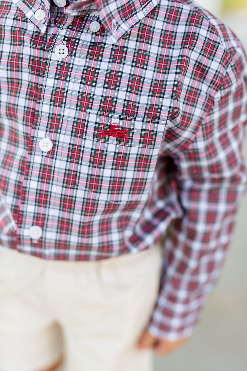 Red and Navy Plaid Destin Dress Shirt