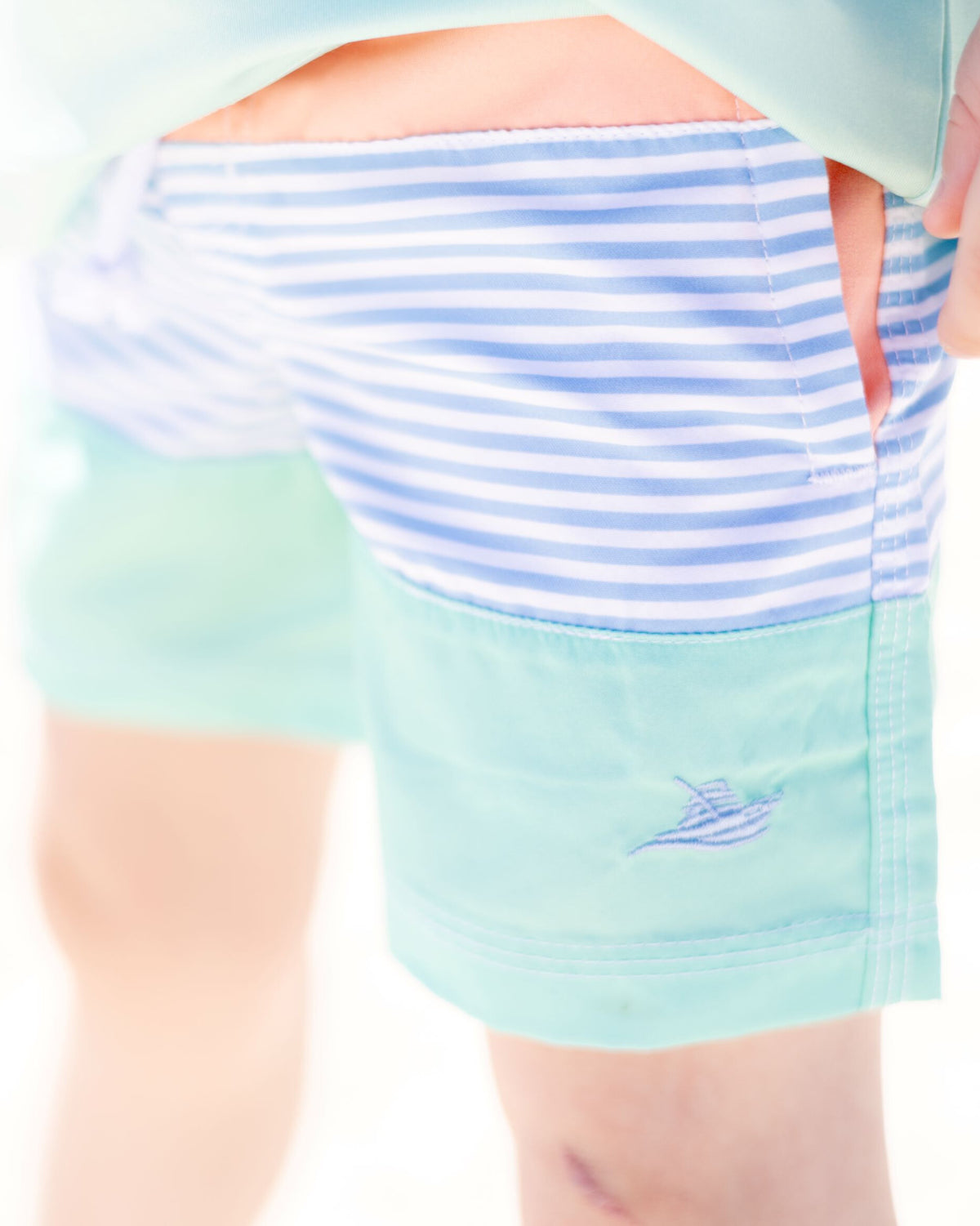Solid Peach Color Block Swim Shorts