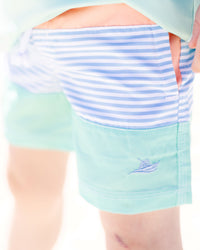 Solid Peach Color Block Swim Shorts