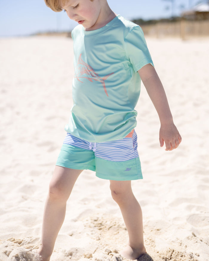 Solid Peach Color Block Swim Shorts