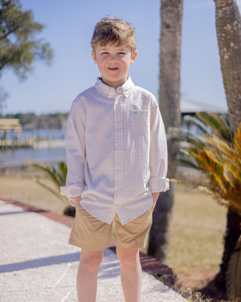 Spring and Summer Plaid Long Sleeve Destin Dress Shirt
